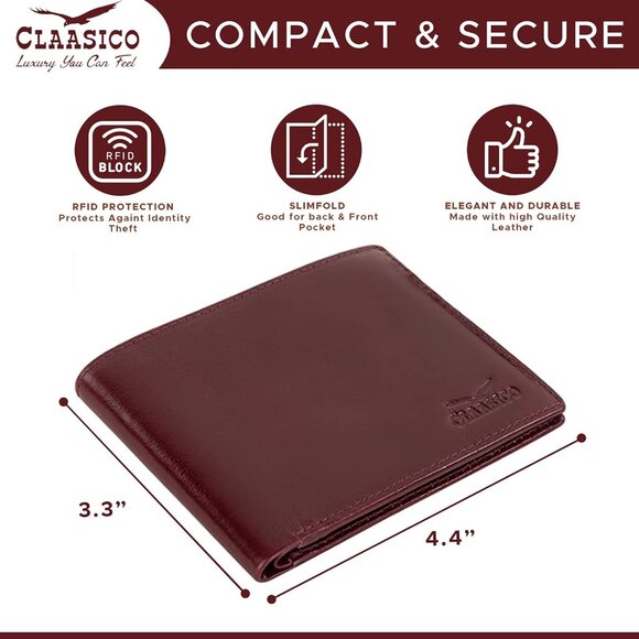 Men’s Red Genuine Leather Slim Bifold RFID Wallet Gift for Men Packed in Stylish - Picture 3 of 5